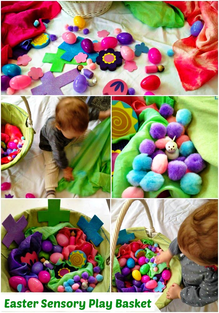 Easy Easter sensory play basket for toddlers, Easy set up, Sensory play, Easter activity, Spring activity for toddlers www.naturalbeachliving.com