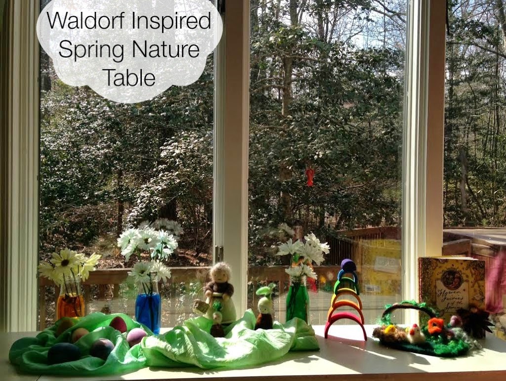 Waldorf inspired Spring Nature Table, Montessori, Science, Rainbow , Handmade, Books, Flowers, www.naturalbeachliving.com