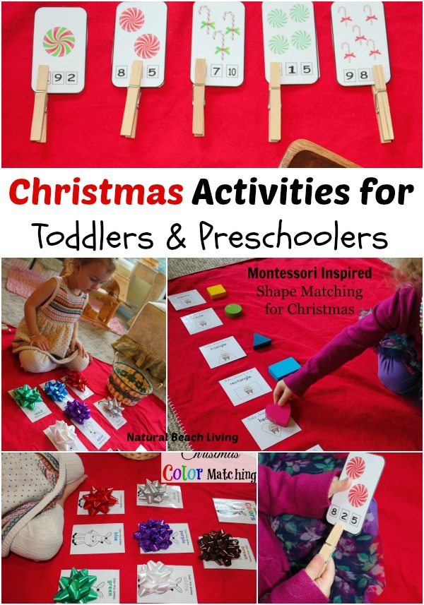 christmas activity Christmas activities for toddlers and preschoolers, color matching, animal matching, fine motor skills, shapes, alphabet, math and more www.naturalbeachliving.com