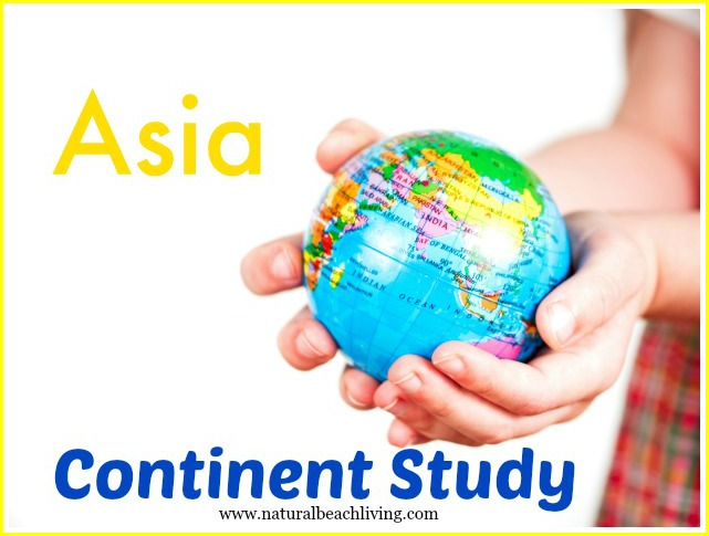 two hands holding a small globe with a white background and text Asia Continent Study