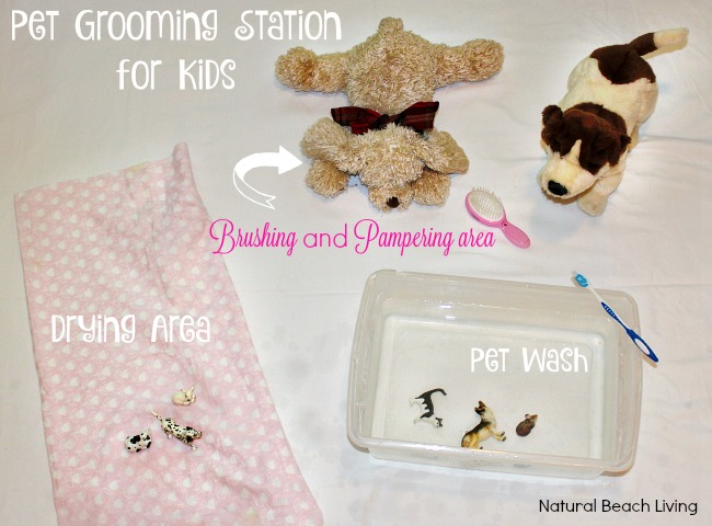 Perfect Sensory Play, Pretend Play and teaching care for animals with this Super Cute and Easy Pet Grooming Station for Kids, Love It!
