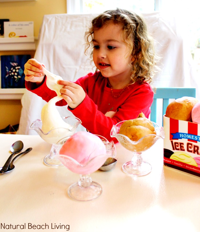 Amazing and Easy to make 2/3 ingredient recipe for 100% Edible Ice Cream Dough, A perfect multi-sensory experience for a fun sensory play 
