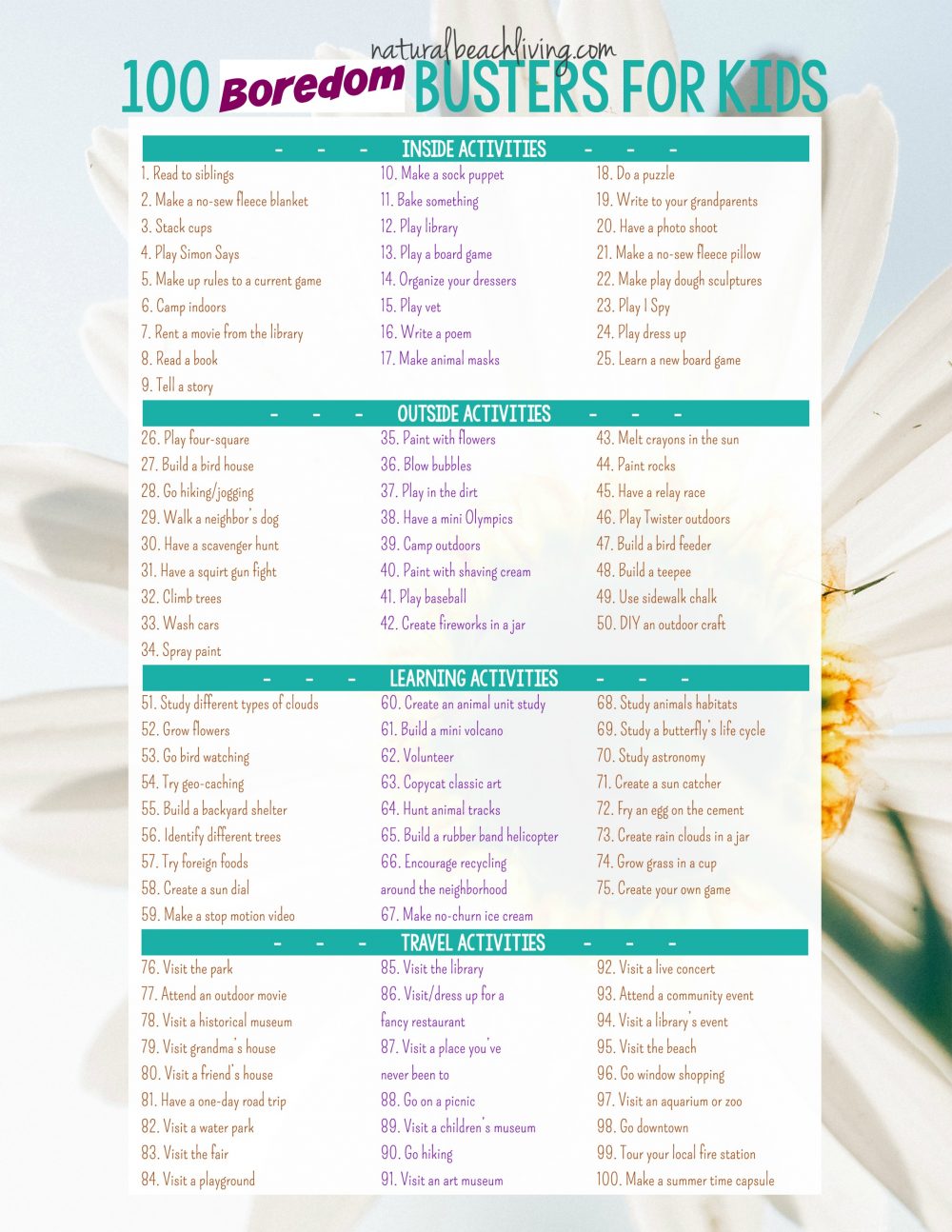 100 Boredom Busters Summer Activities (Free Printable)