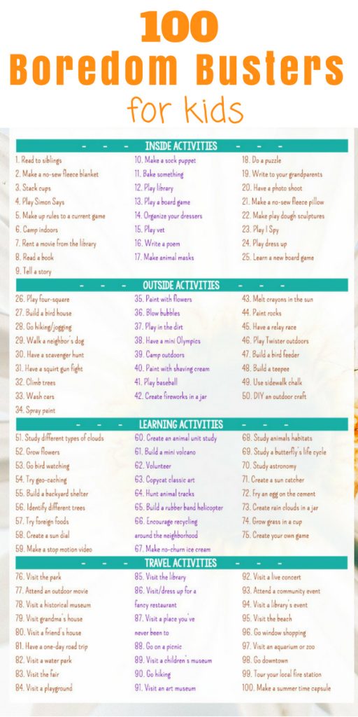 100 Summer Activities for Kids, List of 100 Bored Ideas for Teens, Kids, and adults, The Ultimate list of summer boredom busters for Inside activities, outside activities, learning activities & travel activities 