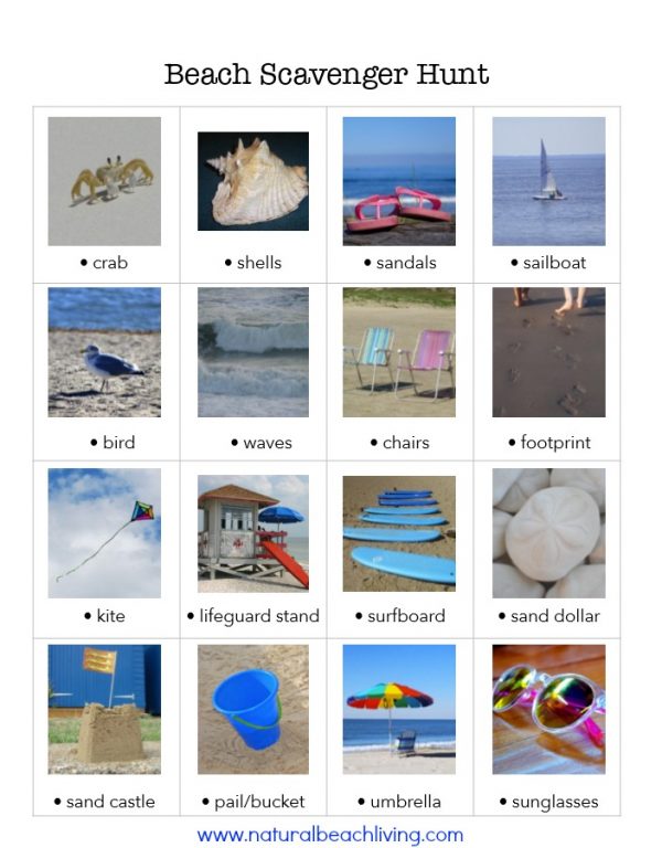 Perfect Beach Scavenger Hunt for Kids Free Printable - Natural Beach Living