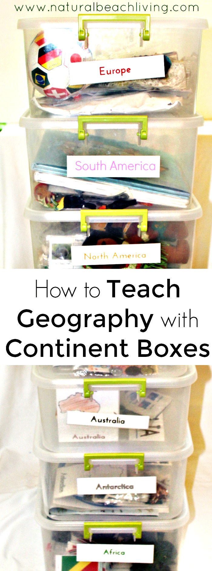 How to Teach Geography with Continent Boxes, DIY Montessori Continent Boxes, A multi-sensory approach to learning with kids, Montessori Geography