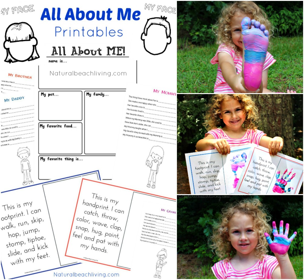 The Best All About Me Activity for Preschool and Kindergarten, All About Me Preschool Theme Activities and All About Me Kindergarten Unit, Fun All About Me Family Crafts, Preschool Free All About Me Printables, Handprints and Footprints crafts for toddlers and preschool, Great Preschool Theme