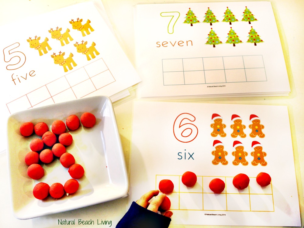 Cute Counting Christmas Play Dough Mats, Perfect Preschool Math, Fine motor skills, Fun Christmas Printables for Kids, Sensory and Hands-on Activities 