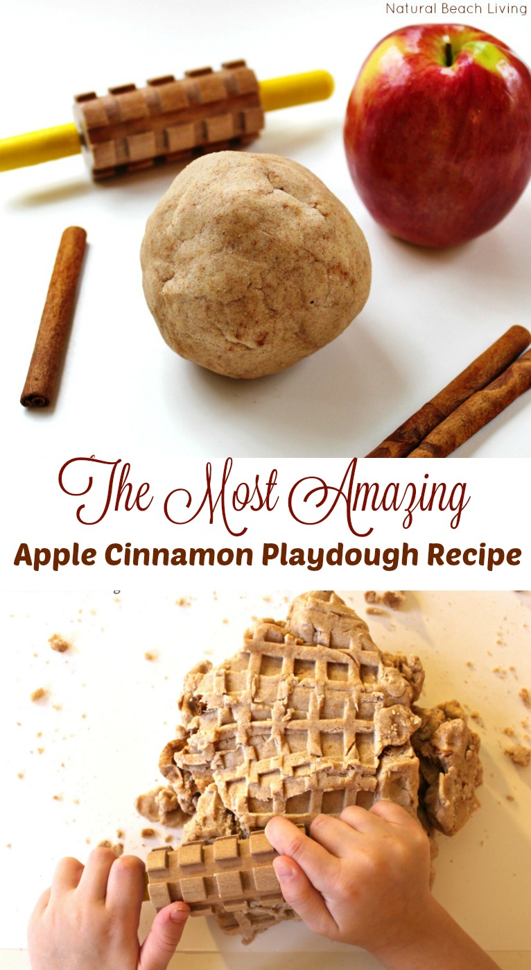 Easy apple pie sensory play dough. This quick and easy no cook playdough recipe is scented with apple pie spice and it makes a perfect fall playdough idea. THE BEST Natural Apple Pie Playdough, Homemade Apple Pie Scented Play Dough for an amazing Fall Sensory Play, Easy recipe and full of fun!