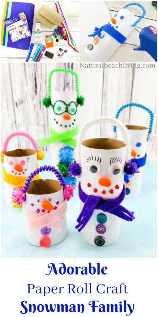 This is the cutest Snowman Family, DIY Toilet Paper Roll Snowman Crafts for Kids that are perfect for Winter, Christmas Craft, Snowman theme, Adorable
