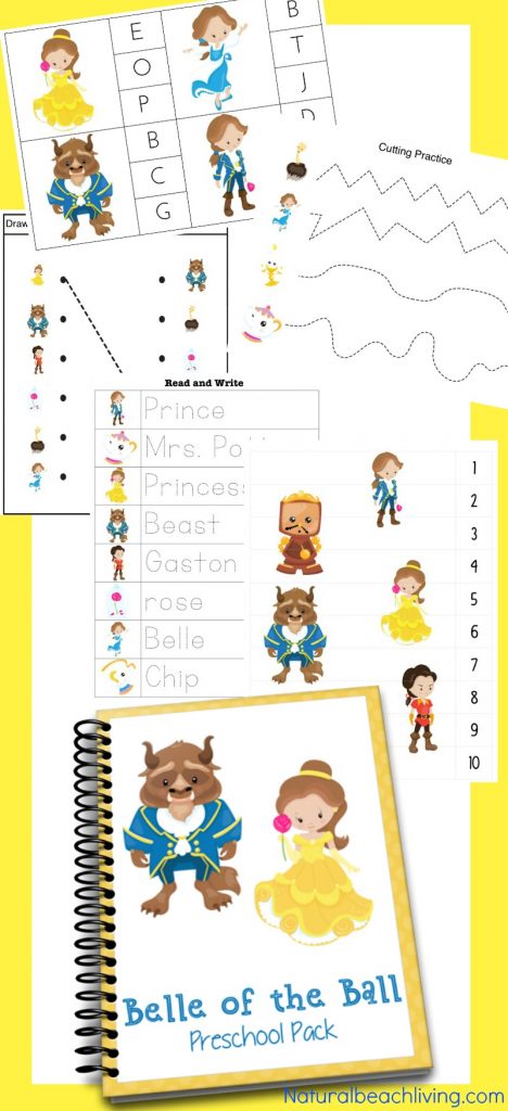The Perfect Beauty and The Beast Printables for Preschool & Kindergarten, Puzzles, Alphabet activities, Word Cards, Cutting practice, Homeschooling 