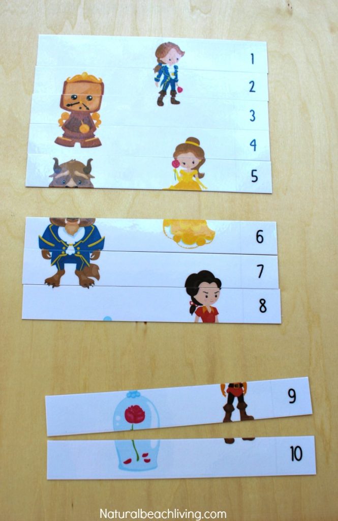 The Perfect Beauty and The Beast Printables for Preschool & Kindergarten, Number Puzzles, Alphabet activities, Word Cards, Cutting practice, Homeschooling 