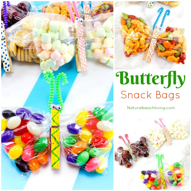 Perfect Butterfly Crafts Kids Make for Snack time, Jelly Bean Butterfly Treat Bags, Make Butterfly Crafts Snack Bags with Kids for fun and a yummy treat