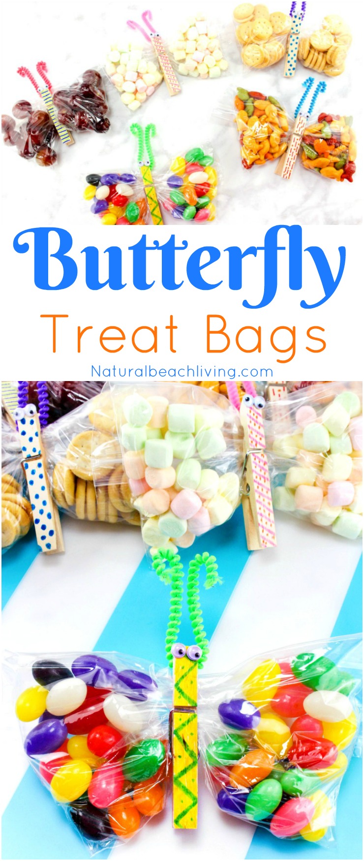 Perfect Butterfly Crafts Kids Make for Snack time, Jelly Bean Butterfly Treat Bags, Make Butterfly Crafts Snack Bags with Kids for fun and a yummy treat