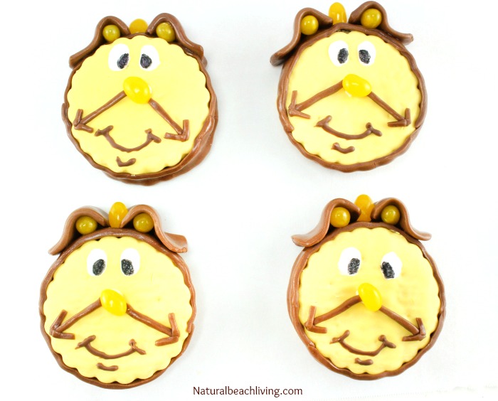 The Cutest Cogsworth Beauty and The Beast Snack Cake, Yummy, perfect party food, Beauty and The Beast Party Ideas, Kids snack idea, I'm in love