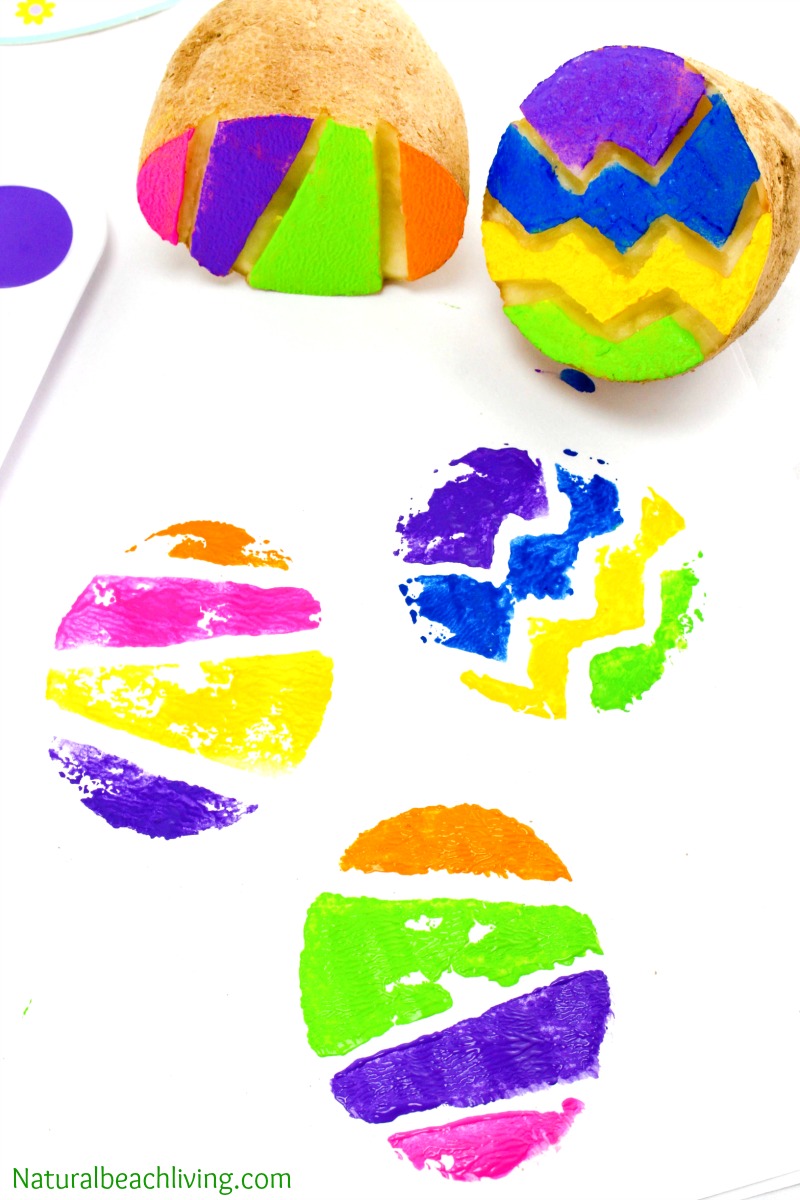 The Best Easter Egg Potato Stamp Ideas for Kids, Great Easter Craft for preschoolers, Potato Stamping for kids, Easter Art for preschoolers and Spring Activities for Kids, Easter ideas for preschoolers