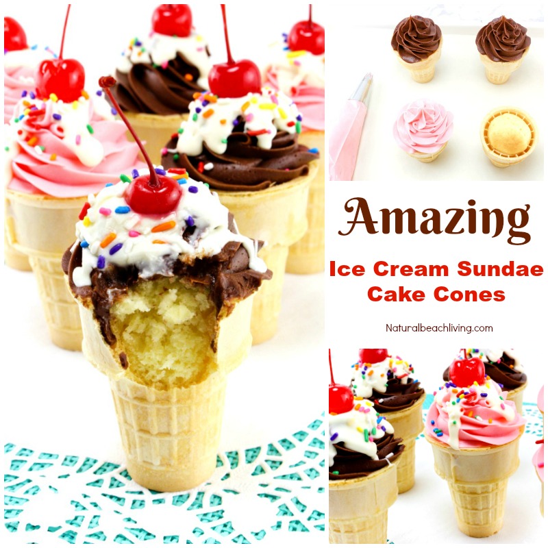 How to Make Amazing Sundae Ice Cream Cake Cones, Make delicious cupcake cones for July 4th, Summer treat, a kids party. Easy Cake Cone Recipe that is Yum!