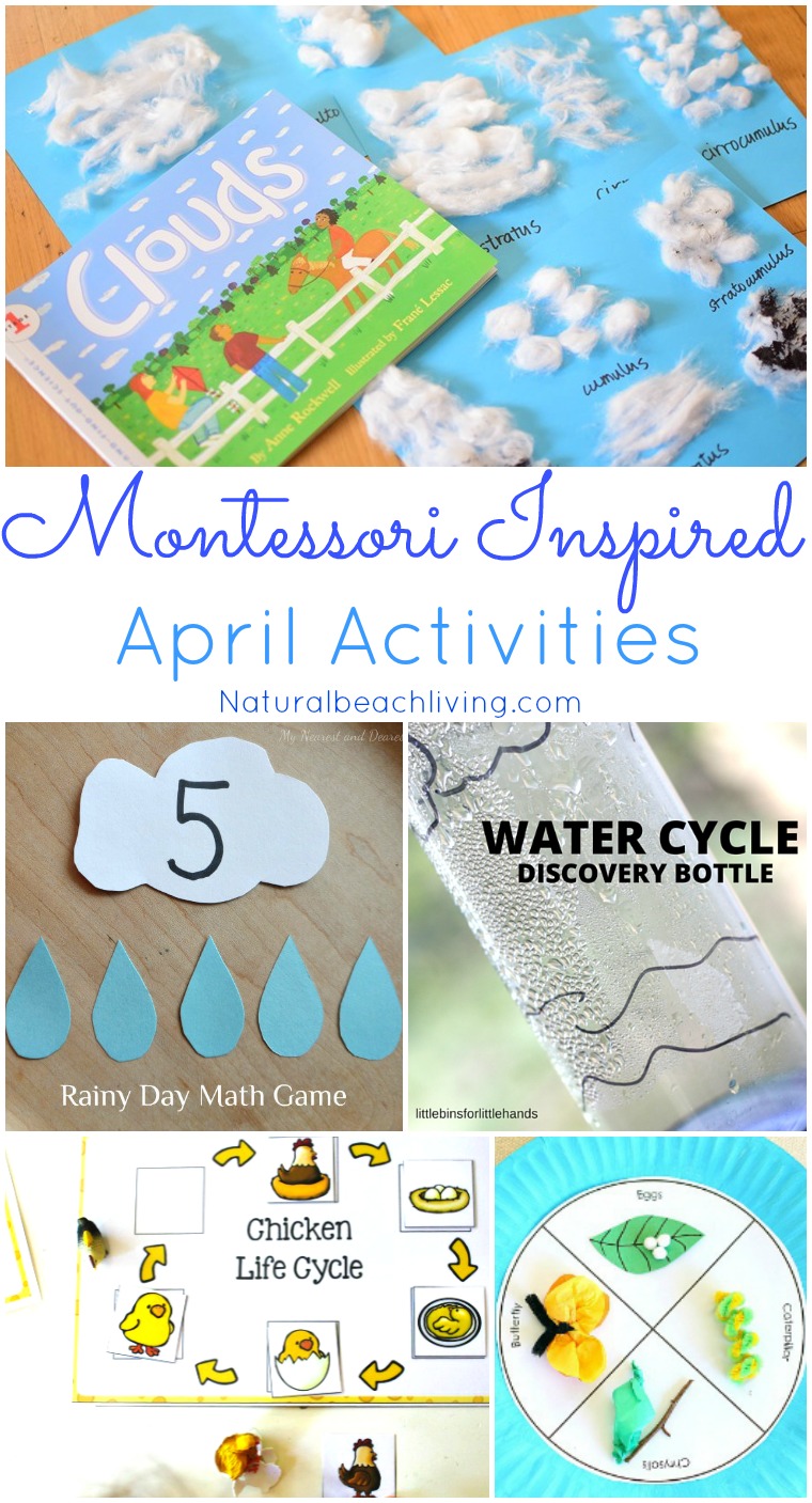 Montessori Themes Preschool Activities for April, April Montessori ideas, Life cycles, Weather Theme Activities, Tray ideas, Earth Day, Spring Activities