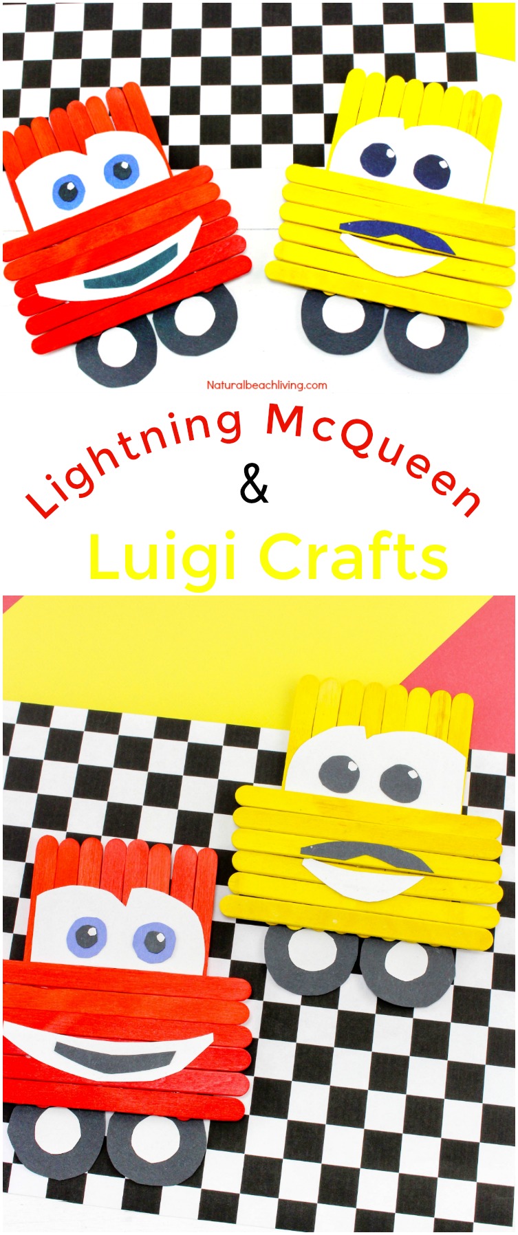 Cars Popsicle Stick Craft, Lightning McQueen and Luigi Craft idea, Cars Theme
