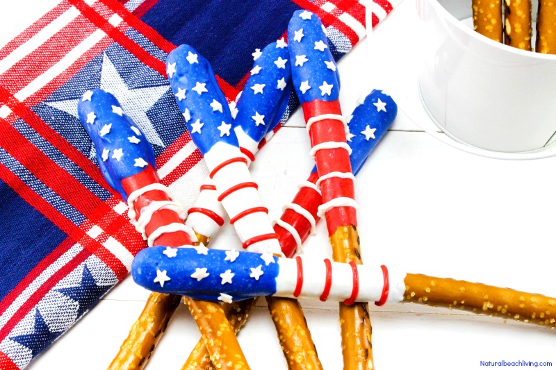 How to Make Chocolate Covered Pretzels Patriotic, Perfect for Memorial Day, 4th of July, Summer treat or Party food, these Chocolate Pretzels are delicious