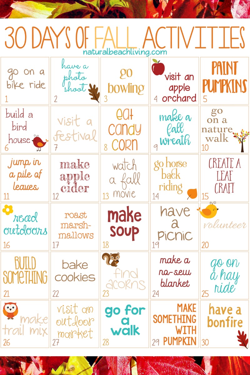 30 Days of Fall Activities for the Whole Family, Fall Activities for Kids, Fall Activities for Adults, Fall Bucket List, Free Printable, Fall ideas, Autumn
