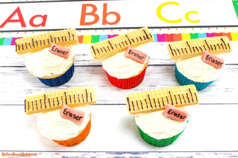 Back to School Cupcakes, School Ruler and Eraser Cupcakes, Back to school food ideas, Back to school party ideas, Back to School Food Party, School Cupcakes