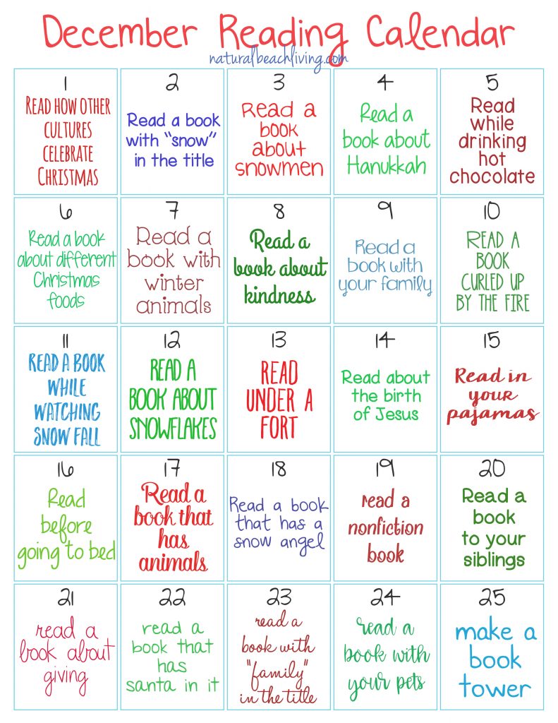The Best Christmas Reading Challenge for Kids, 25 Days of Holiday Reading for Kids, Reading Challenge, Christmas Books, Advent ideas, Christmas Countdown, Free printable December Reading Challenge, #reading #read #readingchallenge #Christmasprintables #kidsbooks #readaloud