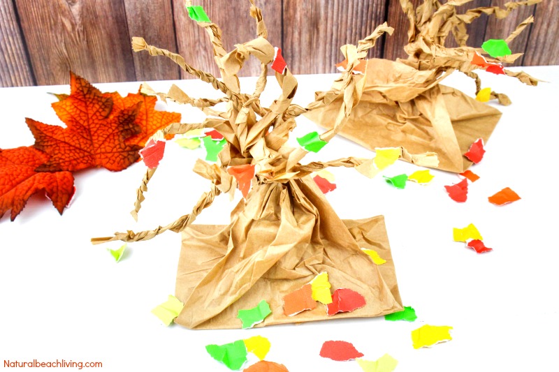 Fall Tree Paper Bag Crafts Kids Love, Easy Tree Craft for Kids, Paper Bag craft for kids, Fall Crafts for Kids, Fine motor activity for toddlers & Preschool