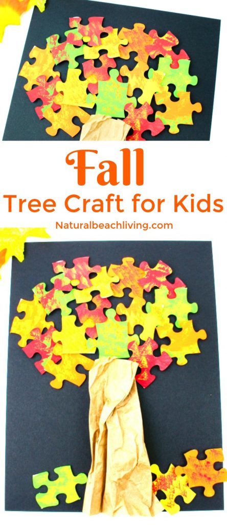 Fall Tree Craft, Fall Tree Puzzle Craft, Fall craft for preschoolers, Leaves theme, Fall Puzzle Tree with Painted leaves, Easy Fall Craft for Kids, Fall Crafts DIY