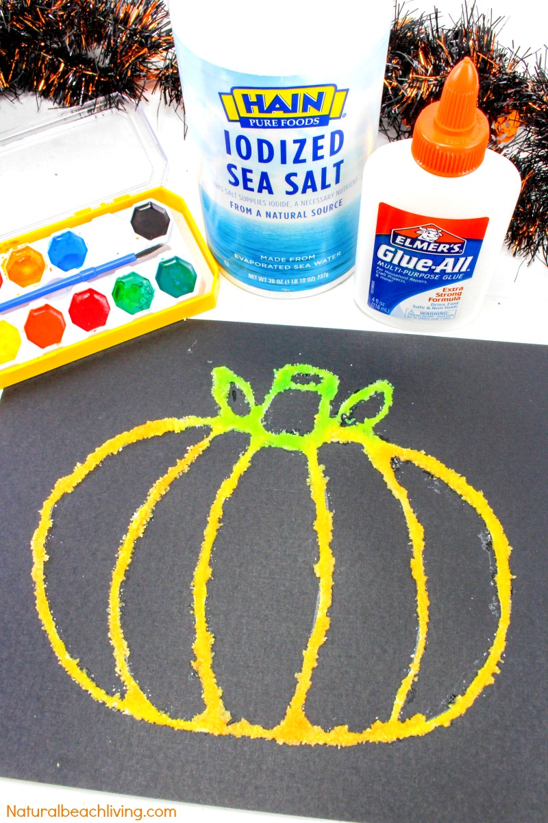 How to Make Halloween Pumpkin Salt Painting with Kids