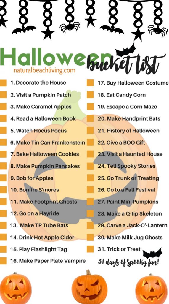 31 Halloween Bucket List Ideas, October Bucket List, Halloween Activities for Kids, Free Printable Bucket List, Fun Halloween Bucket List, Things to do in October #Halloween #Halloweenbucketlist #Halloweenactivities 