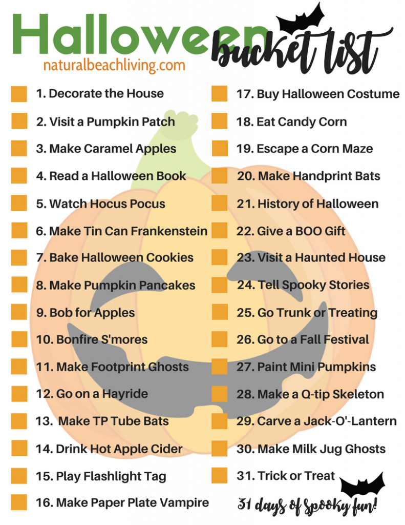 31 Halloween Bucket List Ideas, October Bucket List, Halloween Activities for Kids, Free Printable Bucket List, Fun Halloween Bucket List, Things to do in October #Halloween #Halloweenbucketlist #Halloweenactivities 