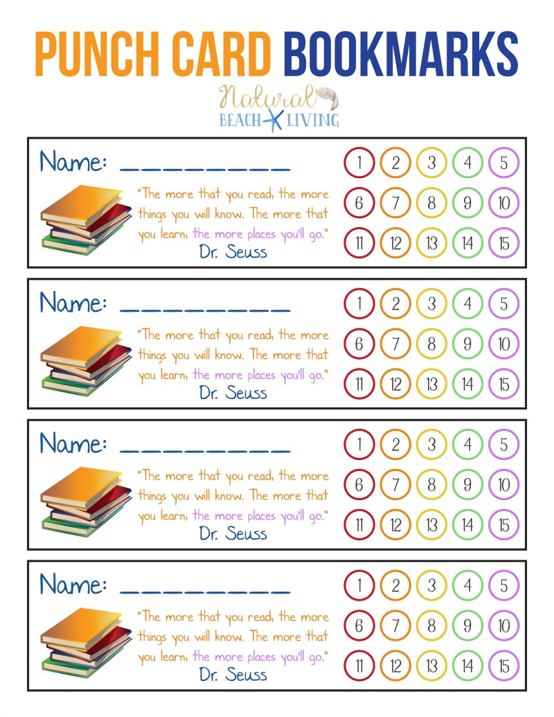 Free Printable Bookmarks for Kids – Punch Card Bookmarks