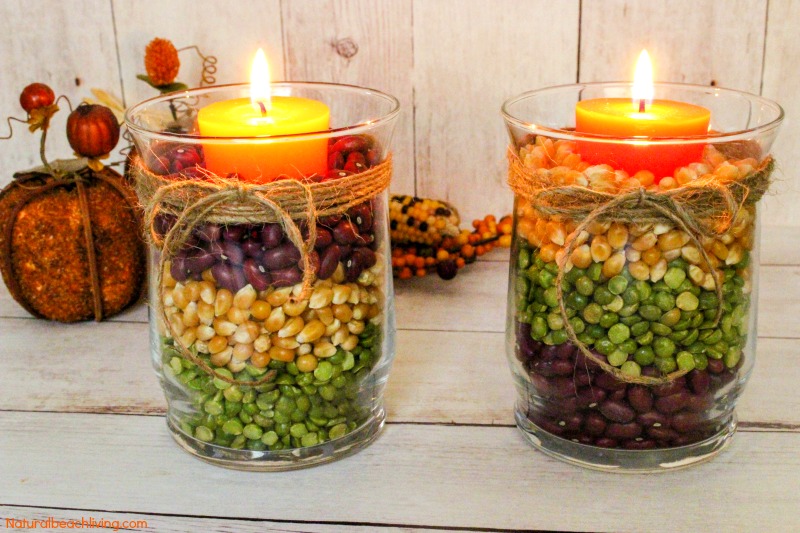 Easy Fall Table Centerpieces look great for a fall decoration or beautiful Harvest Centerpiece for Thanksgiving dinner. Make a DIY Centerpiece in minutes, Fall Table Centerpiece Ideas, Fall Candle Centerpiece Ideas, #Falldecor #DIYfallcraft #fallcraft #thanksgivingcraft #thanksgivingcenterpiece #falldecortips