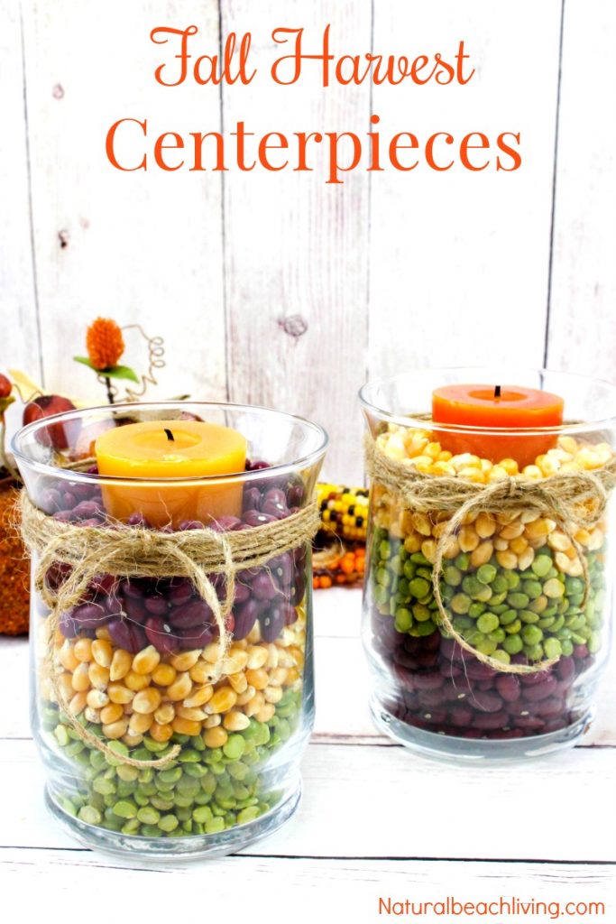 Easy Fall Table Centerpieces look great for a fall decoration or beautiful Harvest Centerpiece for Thanksgiving dinner. Make a DIY Fall Centerpiece in minutes, Fall Table Decor Ideas for a lovely Fall Candle Centerpiece Ideas