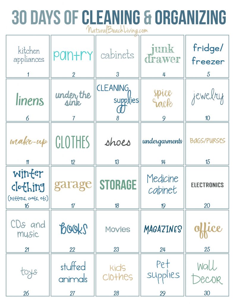 30 Days of Cleaning and Organizing Challenge - Free Printable Declutter Checklist, Cleaning and Organizing Checklist, Cleaning and Organizing Challenge, daily declutter challenge, free 30 days to an organized home pdf, Free declutter printable, #organization #organizationchallenge #declutter #minimizing