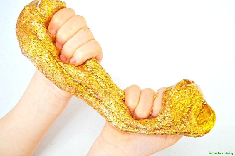 How to Make Slime Recipe with Contact Solution - Kids Love Gold Glitter