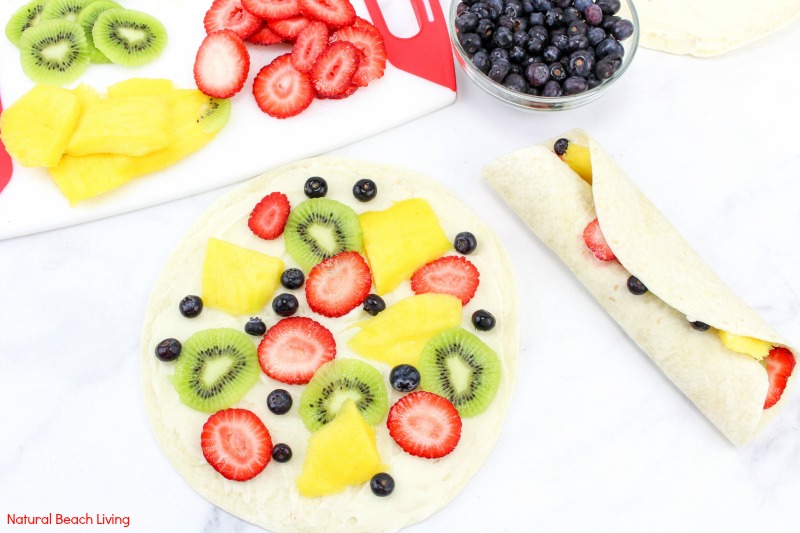 Delicious Healthy Fruit Wrap recipe, These fruit wraps are a wonderful and refreshing summertime snack or lunch, Healthy fruit wrap recipe for kids and adults, fruit wrap with cream cheese, Yummy Fruit Tortilla Snack 