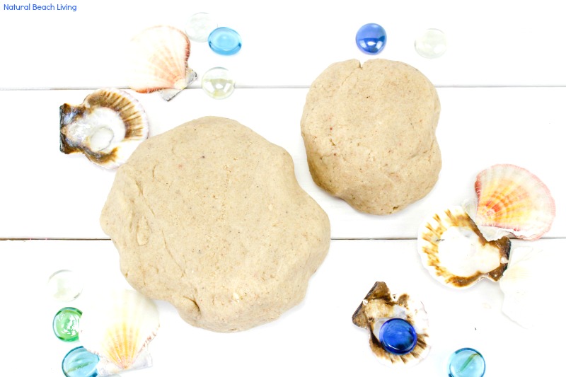 Kids love making imprints of the seashells on this sand playdough. Make DIY Sand Play dough for a perfect Beach Theme Playdough recipe, this Textured Playdough is fun sensory play and summer activity