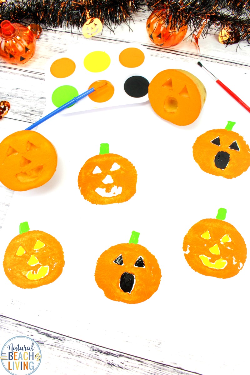 These Potato Stamping Pumpkins are so cute and make a perfect Halloween craft for toddlers and preschoolers, Easy Preschool Jack o Lantern Craft or Potato Stamping Art for Toddlers and Preschool. Fall Preschool Activity for Fine Motor Skills and Crafting Fun 