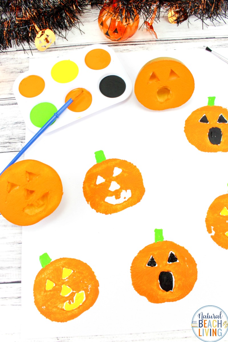These Potato Stamping Pumpkins are so cute and make a perfect Halloween craft for toddlers and preschoolers, Easy Preschool Jack o Lantern Craft or Potato Stamping Art for Toddlers and Preschool. Fall Preschool Activity for Fine Motor Skills and Crafting Fun