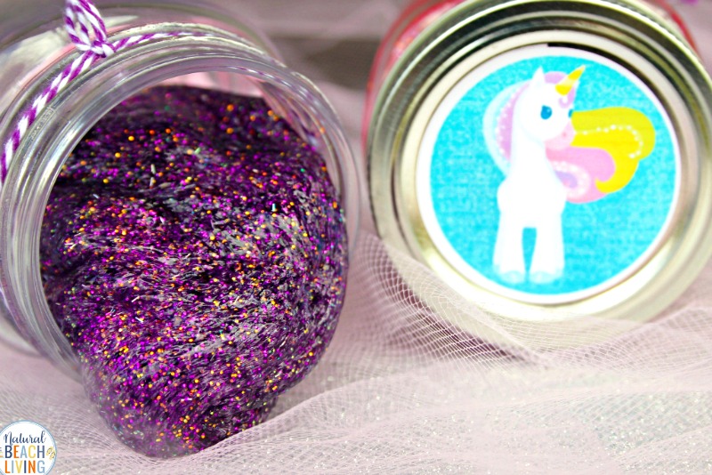 Slime Recipe with Contact Solution, Unicorn Glitter Slime with Free Printables, Your kids will love this easy Homemade Slime Recipe with contact solution, Make Clear Slime with Contact Solution for your kids, Unicorn Sensory Play and Unicorn Party Favors