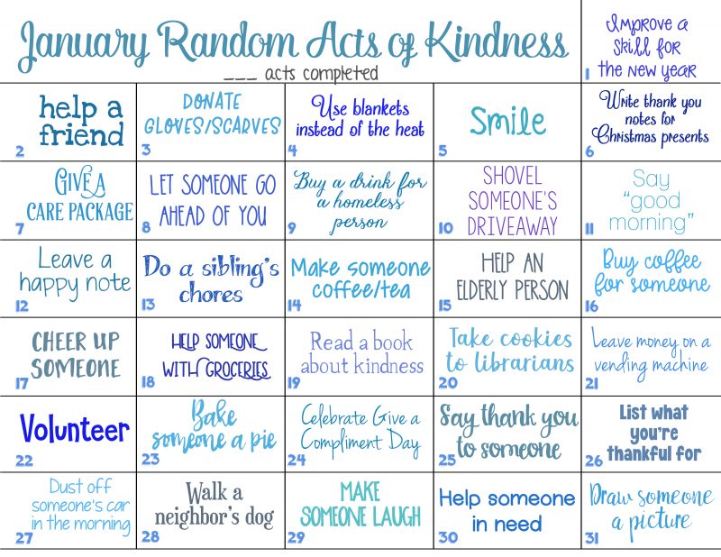 Kindness Calendar 2022 12+ Random Acts Of Kindness Calendar For The Whole Year - Natural Beach  Living