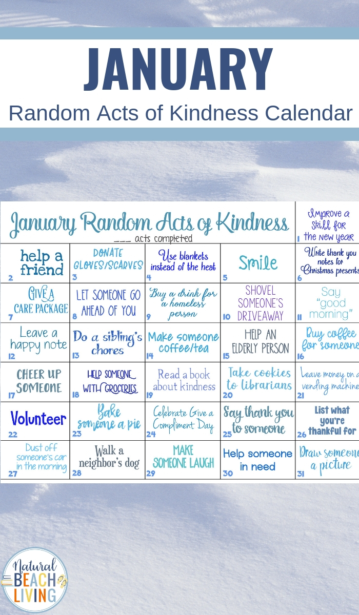 January Random Acts of Kindness Ideas Calendar