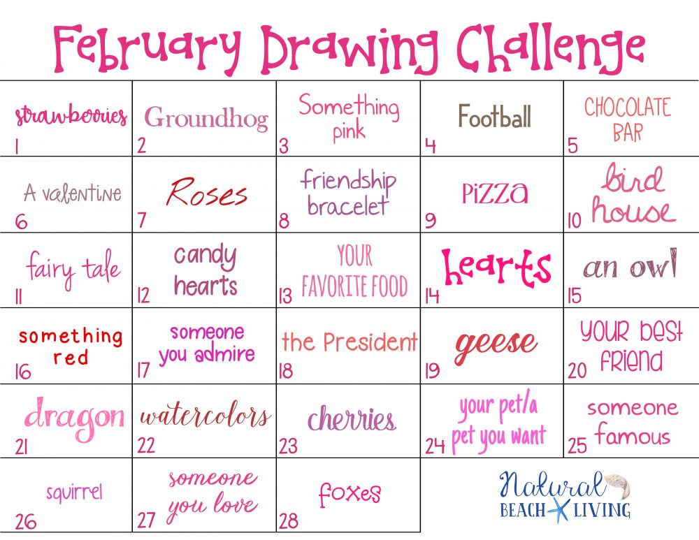 February Drawing Challenge for Kids and Adults Natural Beach Living
