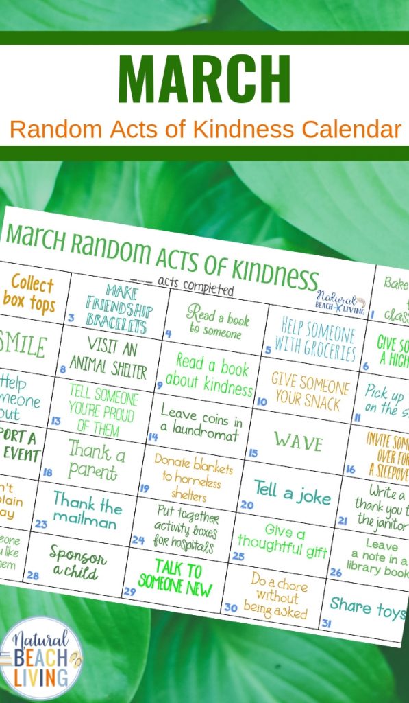 This March Random Acts of Kindness Calendar is awesome. You can use this calendar to promote Acts of Kindness with your family or in the classroom. 30 Random Acts of Kindness Ideas for Kids and Adults plus free Kindness Printables 