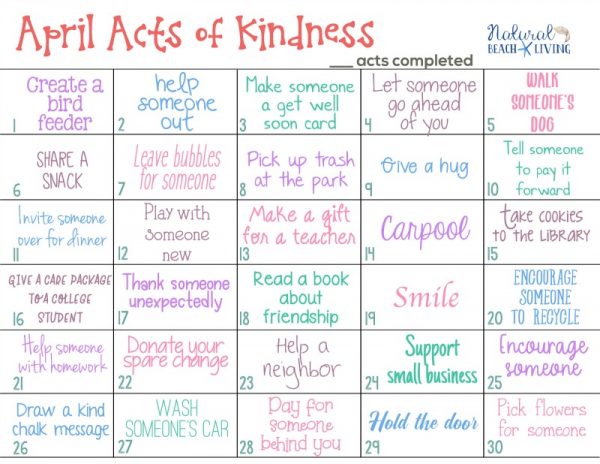 12+ Random Acts of Kindness Calendar for the Whole Year - Natural Beach ...