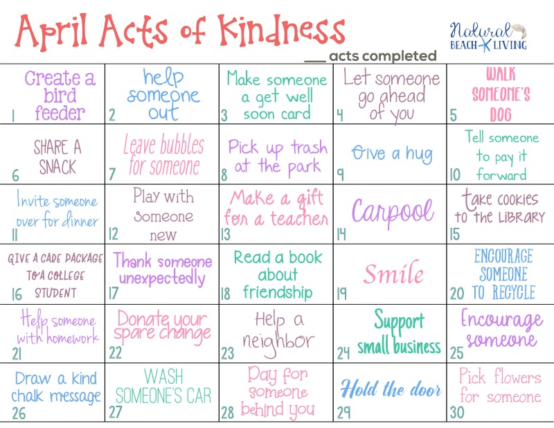 April Random Acts of Kindness Calendar, 30 Random Acts of Kindness Ideas for Kids and Adults plus free Kindness Printables and acts of kindness for Spring, These Acts of Kindness Ideas are full of fun random acts of kindness for you to do by yourself, with your family or in the classroom.