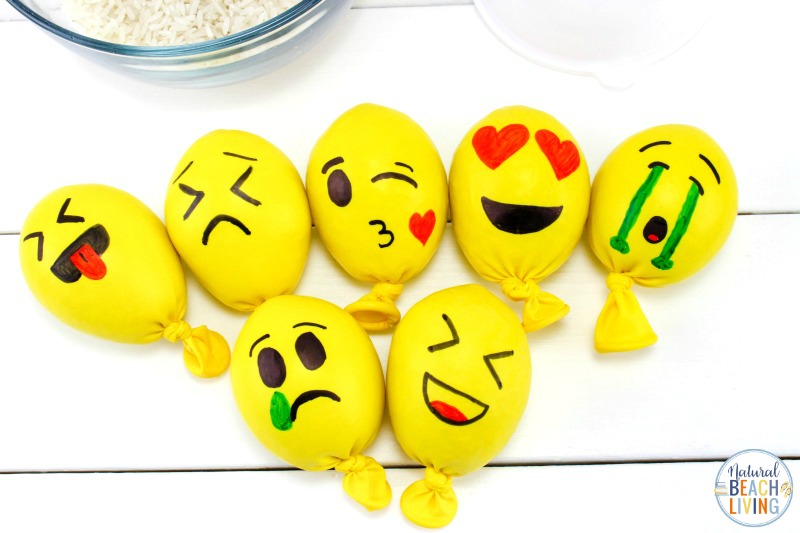 DIY Emoji stress balls are adorable squishy balls perfect for adults and children. Homemade Stress Balls stretch, squeeze, and they are fun to use. Plus, they are great stress relievers too. Check out The Best DIY Stress Balls and How to Make a Stress Ball Here! Emotions activities and Feelings Activities for Kids, Stress Balls for Kids