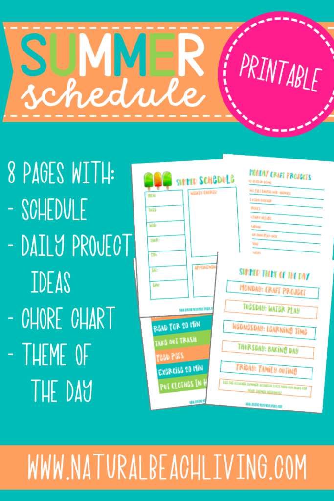 This Summer Schedule for Kids is 8 pages of awesomeness for moms and kids. A weekly planner page and summer theme activities to fill your children's days with fun. Summer Rules plus Free Summer Activities, a Chore Chart and Daily Schedule for Kids. This Free Summer Schedule is the best! 